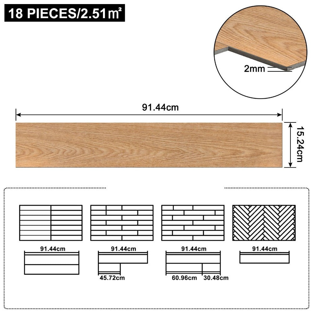 Pisos de Vinilo PVC Autoadhesivos con Aspecto de Madera - 18/36 Piezas, Baldosas Despegables para Cocina, Sala, Balcón - 2.51m²/5.02m²