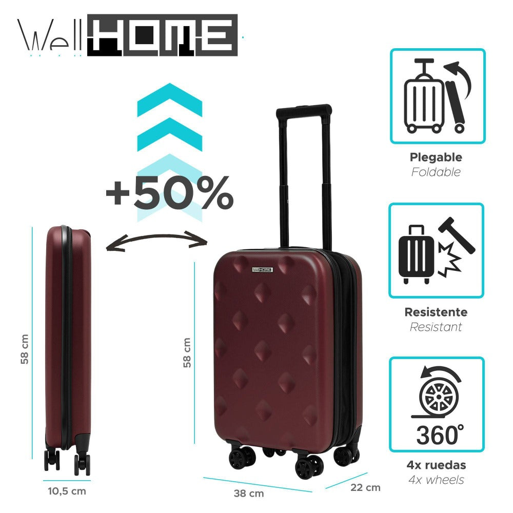 Maleta de Cabina Plegable Ultrafina 18" y 20" | Grosor Reducible | ABS Ligero y Resistente | Mango Telescópico + Ruedas | Varios Colores