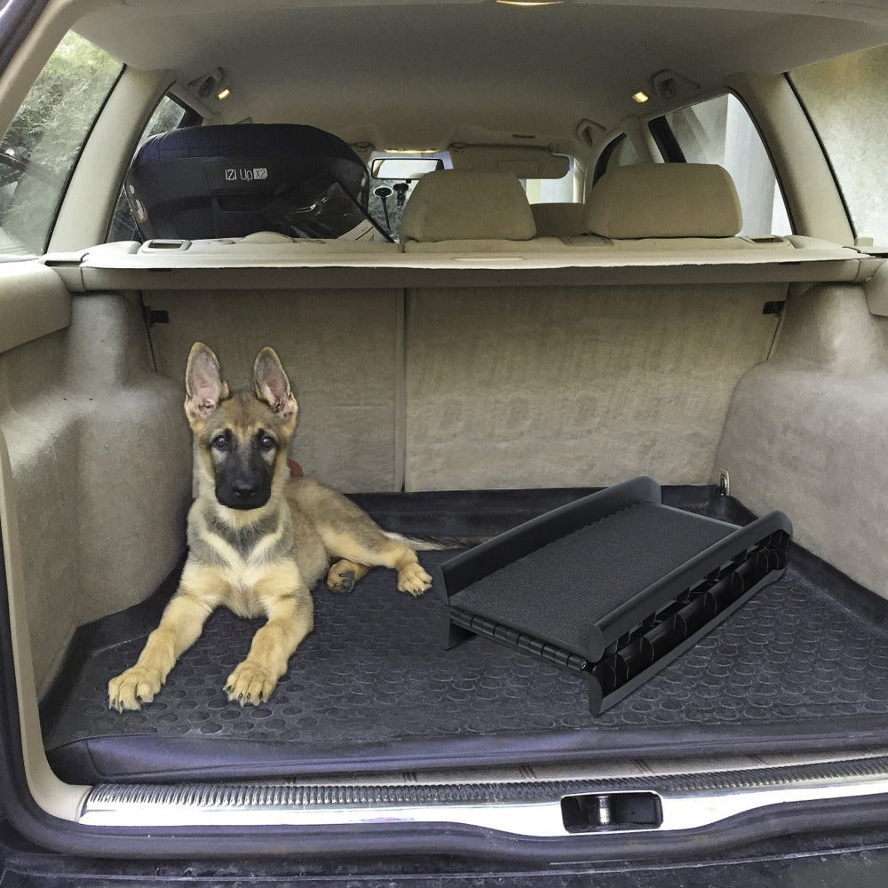 Rampa para perros plegable de plástico, escaleras para mascotas, rampa de acceso antideslizante con topes de goma hasta 90 kg, 156 x 40 cm, negra