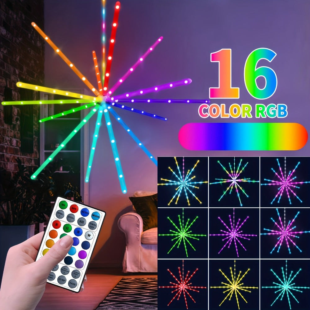 Luces colgantes de estrella explosiva, luces de fuegos artificiales, luces de hadas, luces de estrella explosiva, 114 LED, luces de meteorito, alimentadas por batería con control remoto, 84 modos de iluminación, operación adecuada para habitación de niña,