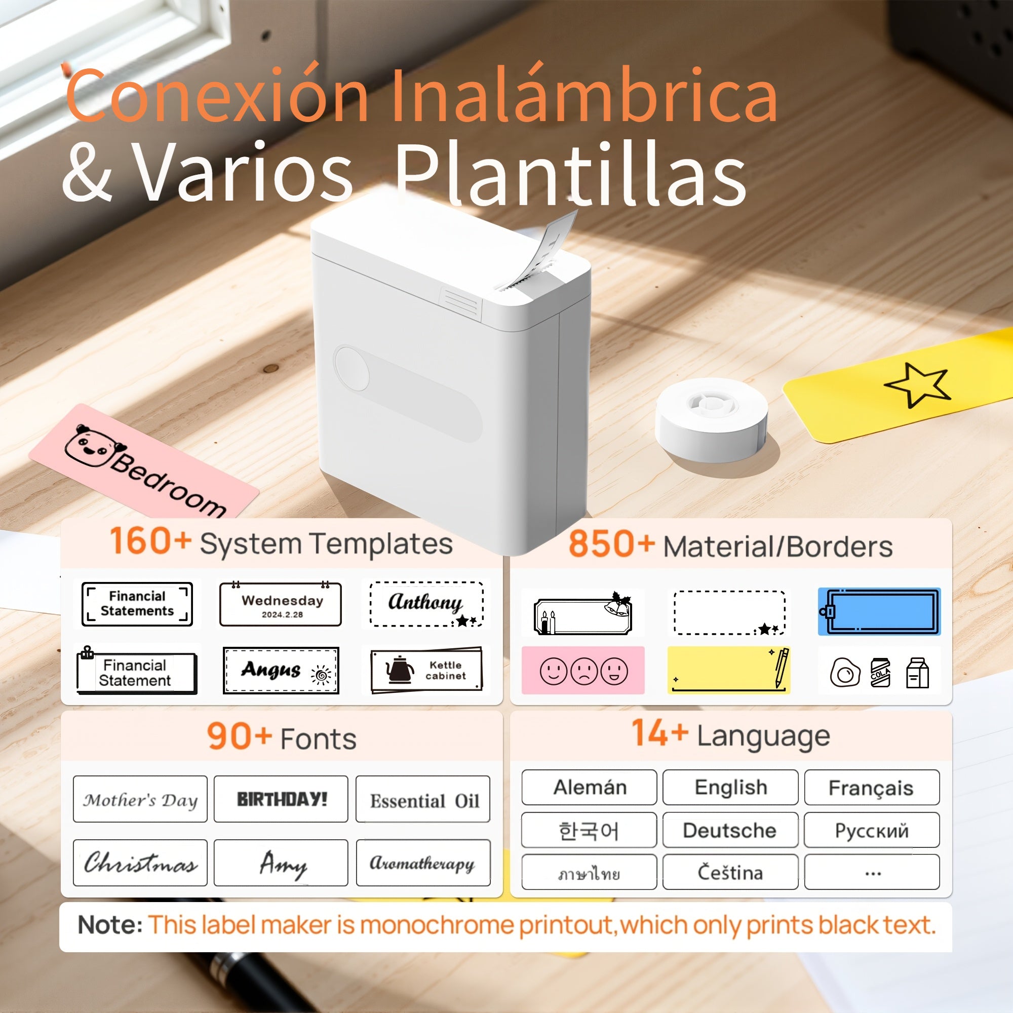Impresora de etiquetas | Impresora de Etiquetas Térmica D12, Mini Impresora de Stickers Portátil Inalámbrica Sin Tinta, con Batería Recargable y