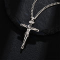 ARTPAGE 925 Plata Plateada, Collar de Cruz Pequeña de Jesús para Hombres, Moda Clásica, Longitud del Collar 60cm/24in, con Cadena de Extensión de 5cm/2in, Tamaño Ajustable Libremente, Regalo de Navidad o San Valentín con Caja de Regalo Exquisita