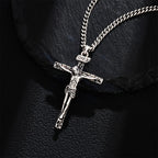 ARTPAGE 925 Plata Plateada, Collar de Cruz Pequeña de Jesús para Hombres, Moda Clásica, Longitud del Collar 60cm/24in, con Cadena de Extensión de 5cm/2in, Tamaño Ajustable Libremente, Regalo de Navidad o San Valentín con Caja de Regalo Exquisita