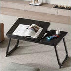 Mesa plegable para cama y sofá con altura ajustable de 5 niveles, bandeja con superficie ajustable y portavasos, mesa pequeña multifunción para ordenador, libros, trabajo y estudio en casa (56x32x25cm)
