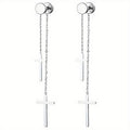 Jewelrywe Hombres Mujeres Aretes Acero Inoxidable con Doble Cruz Cadena Colgante Falso Tuerca Aretes Túnel Colgantes de Oreja para Piercing, Negro Dorado Plateado
