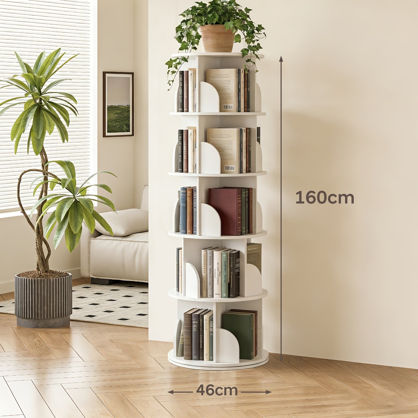 Librerías y estanterías | Torre de estantería giratoria 360°, diámetro grande de 46 cm × altura de 160 cm, librero giratorio de 3/4/5 niveles