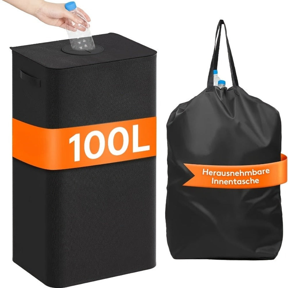 Contenedor Plegable de Lona para Botellas de Depósito de 100L con Tapa - Cubo de Residuos Rectangular de Gran Capacidad para Cocina, Hogar y Oficina - Almacenamiento Duradero en para Botellas Vacías de Vidrio y Plástico, Contenedores de Reciclaje