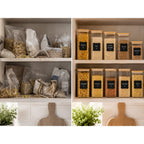 Set de recipientes grandes de vidrio para almacenamiento de alimentos, 4pza.s, 1000Ml | Tarros de cocina altos con tapa de bambú natural y sello de silicona | Contenedores de organización de cocina y despensa para productos secos, espagueti, arroz y cerea