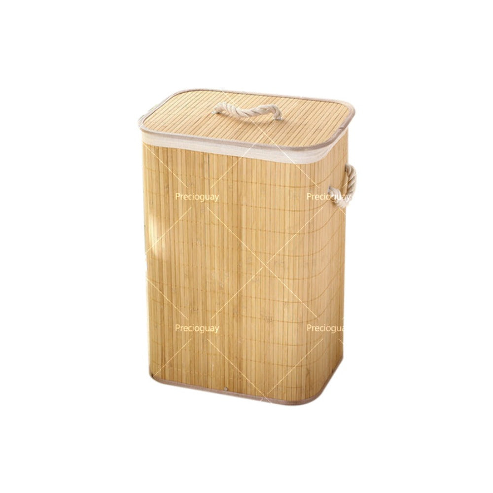 Ropero de Bambú con Tapa - Cesto de Bambú para Ropa Rectangular, Redondo y Cuadrado - Cesto para organización y colada (Rectangular - Oscuro)30*40*60CM
