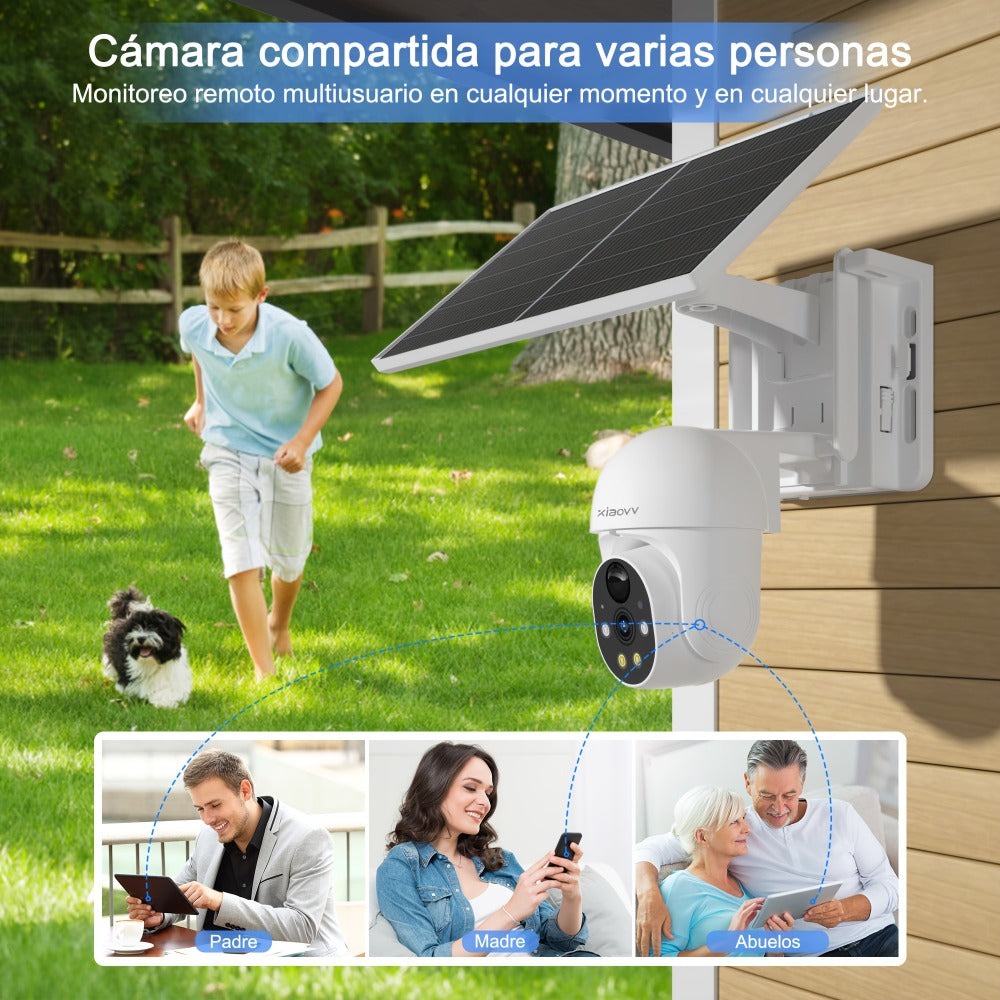 Cámara de seguridad exterior XIAOVV P6, sistema de vigilancia sin varillas WiFi con visión nocturna HD 1080P, audio bidireccional, alertas de detección de movimiento, panel solar, adecuada para CCTV empresarial, con aplicación y montaje en pared