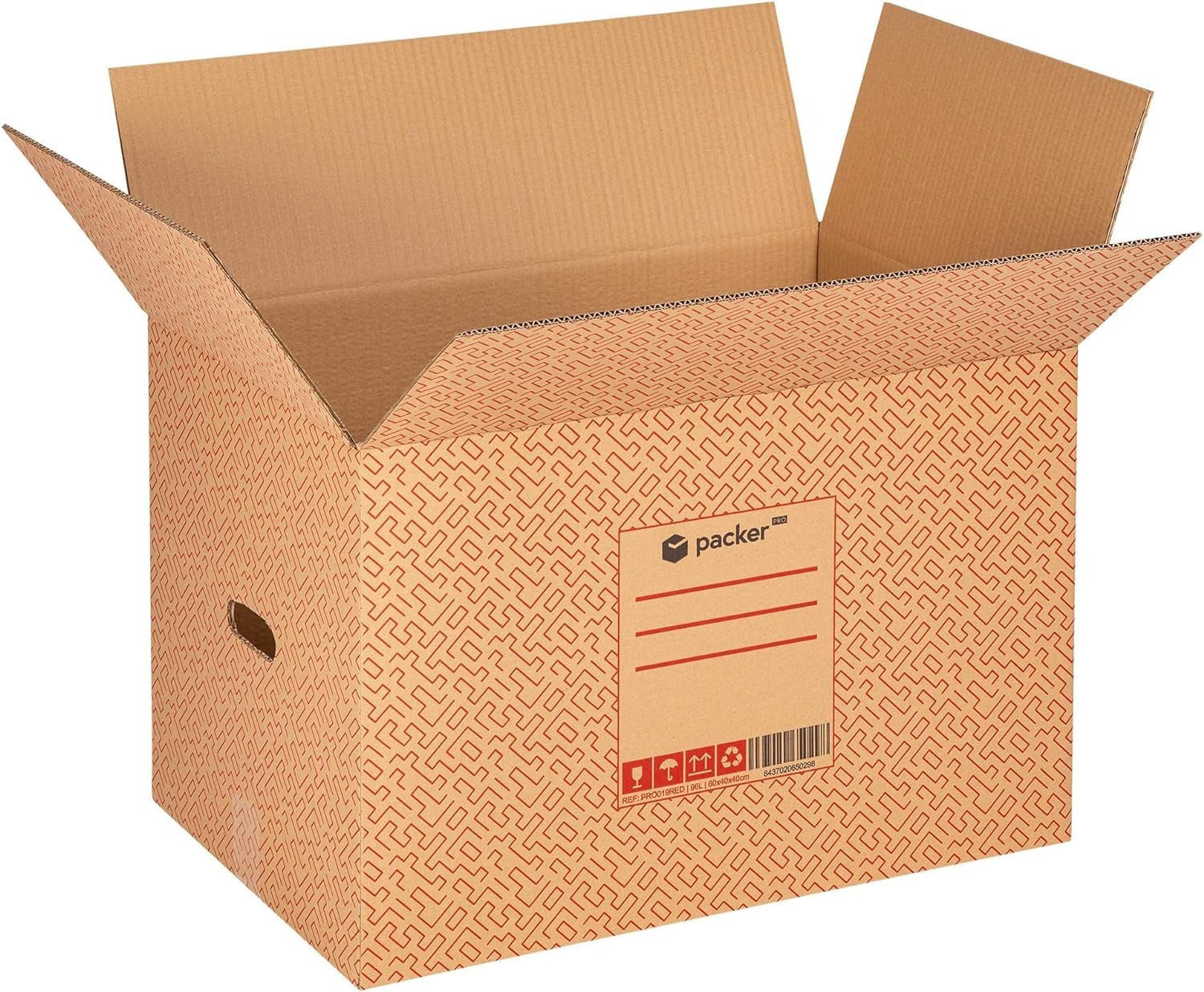 Caja Cartón para Mudanzas y Almacenaje Ultra Resistentes con Asas, Fabricadas en Cartón Duro, Ideal para Mudanzas o Almacenaje de Libros y Ropa, Transporte Cómodo y Seguro gracias a las Asas Laterales - packer PRO