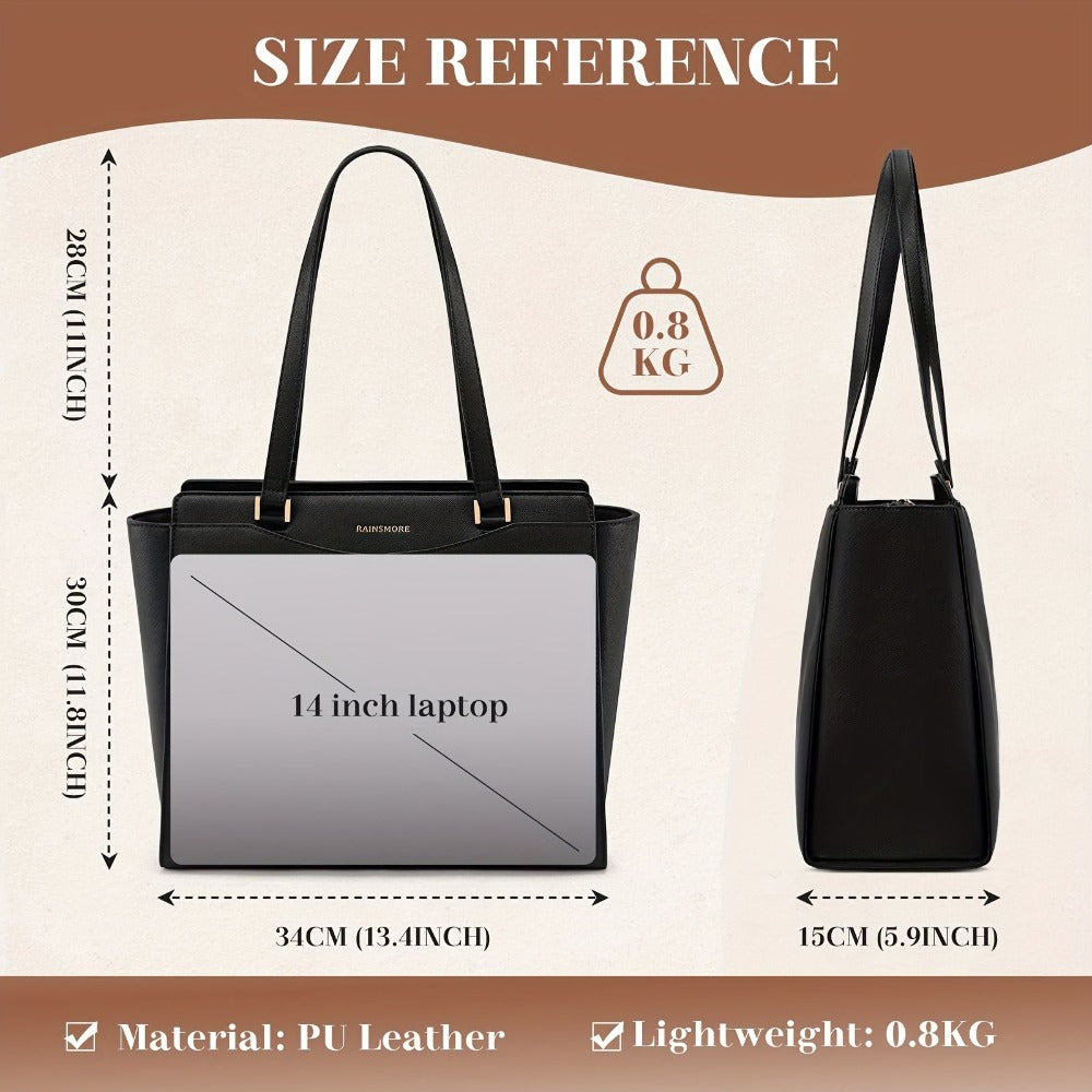 RAINSMORE Bolso para portátil de 14 pulgadas para mujer, bolso de mano de cuero sintético , bolso de hombro para desplazamientos, adecuado para oficina de negocios y escuela, , talla M