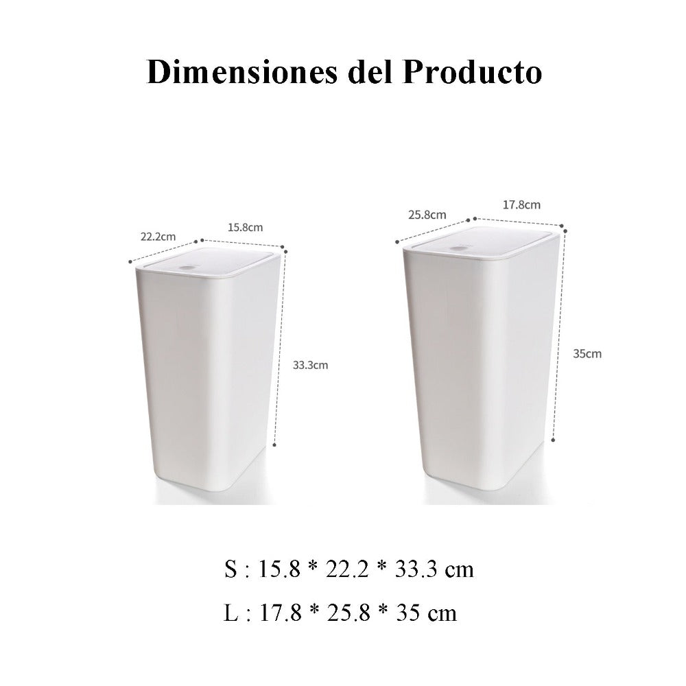Bote de basura para baño con tapa, 10L / 15L de Capacidad - pequeño cubo de basura con tapa desplegable, Cubo Basura para Oficina, Habitacion, Cocina - Negro/Blanco/Gris