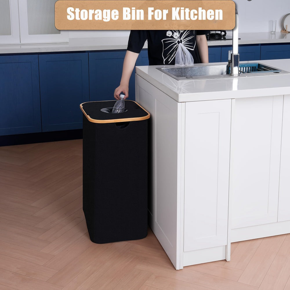Cubo de Reciclaje Plegable de 100L y 70L, Material de Nylon 900D, con Bolsa Extraíble - Organizador de Basura de Tela Oxford Negra de Gran Capacidad, para Reciclaje de Vidrio, Plástico, Metal y Botellas Vacías, Almacenamiento para Cocina y Lavandería
