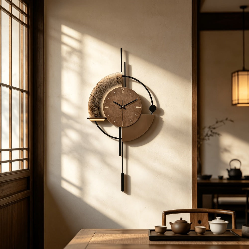 Reloj de Pared Grande y Silencioso con Movimiento de Cuarzo Japonés, Diseño Moderno en Madera y Metal para Decoración de Halloween y Navidad, Funciona con Pilas AA (No Incluidas), Pantalla Analógica para Sala, Cocina, Oficina, Decoración de Pared, Acabado