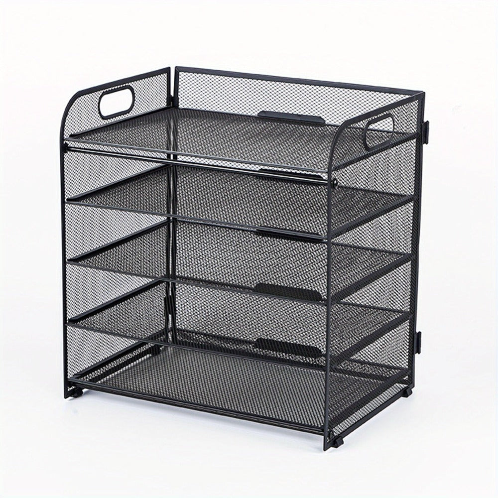 Organizador de escritorio de malla, bandeja de letras de 5 niveles, organizador de archivos apilable de malla, organizador de archivos de escritorio A4 para oficina en casa (Negro)