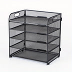 Organizador de escritorio de malla, bandeja de letras de 5 niveles, organizador de archivos apilable de malla, organizador de archivos de escritorio A4 para oficina en casa (Negro)