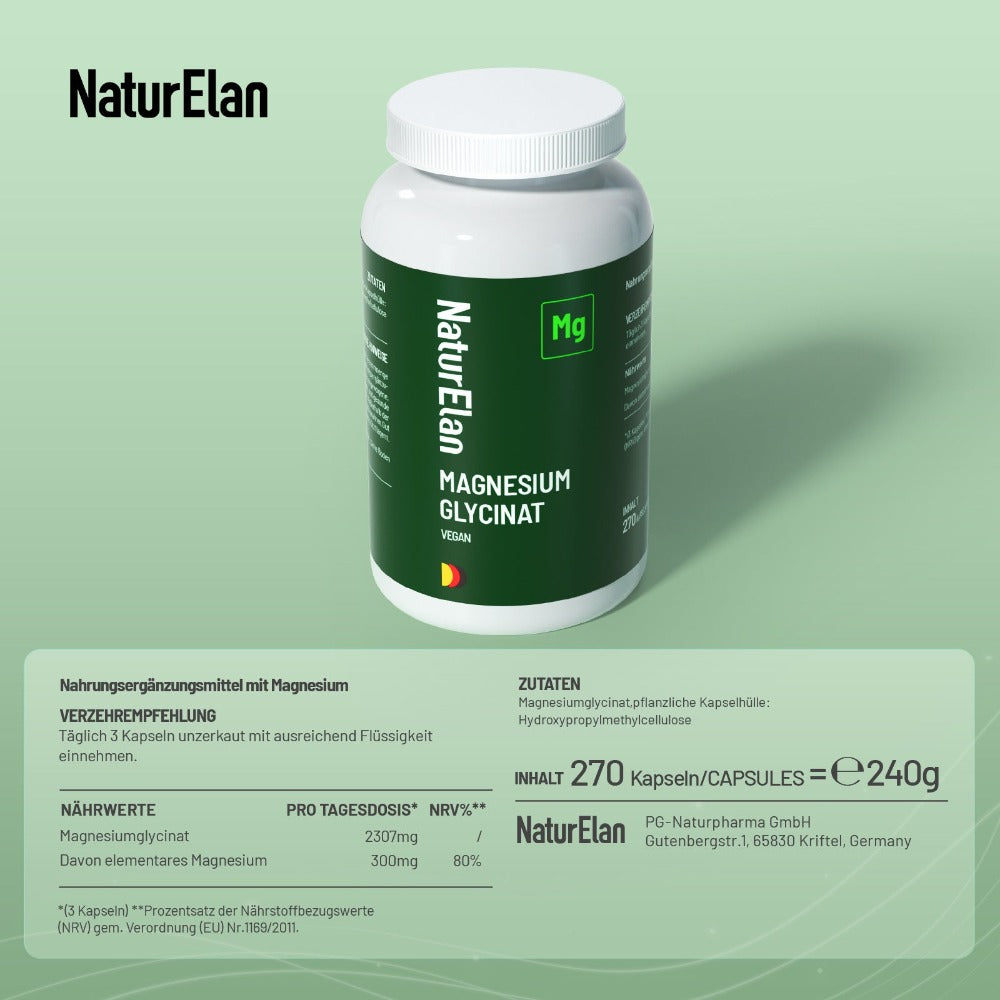 Bisglicinato de Magnesio - Premium: Magnesio Quelado - 270 Cápsulas - 300 mg de Magnesio Elemental por Dosis Diaria - Vegano, Alta Dosis