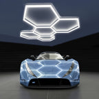 Paquete de 5/8 Lámparas de Techo LED Hexagonales - 280W 33600LM Ultra Brillantes Blanco Frío 6500K, Iluminación Exterior Moderna para Garaje, Taller, Estudio, Tienda de Detallado Automotriz - Duración Estimada, Fácil Instalación, Montaje