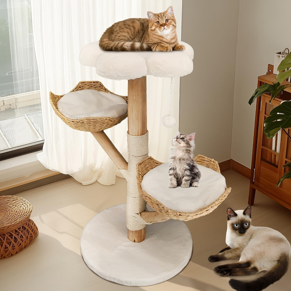 Árbol para gatos de 60X110Cm, Condominio de felpa de varios niveles con 2 postes rascadores, 2 perchas, hamaca, cueva, casa para gatos estable y anti-inclinación para dormir/jugar, fácil montaje, árbol de Navidad perfecto para gatitos y gatos de interior,