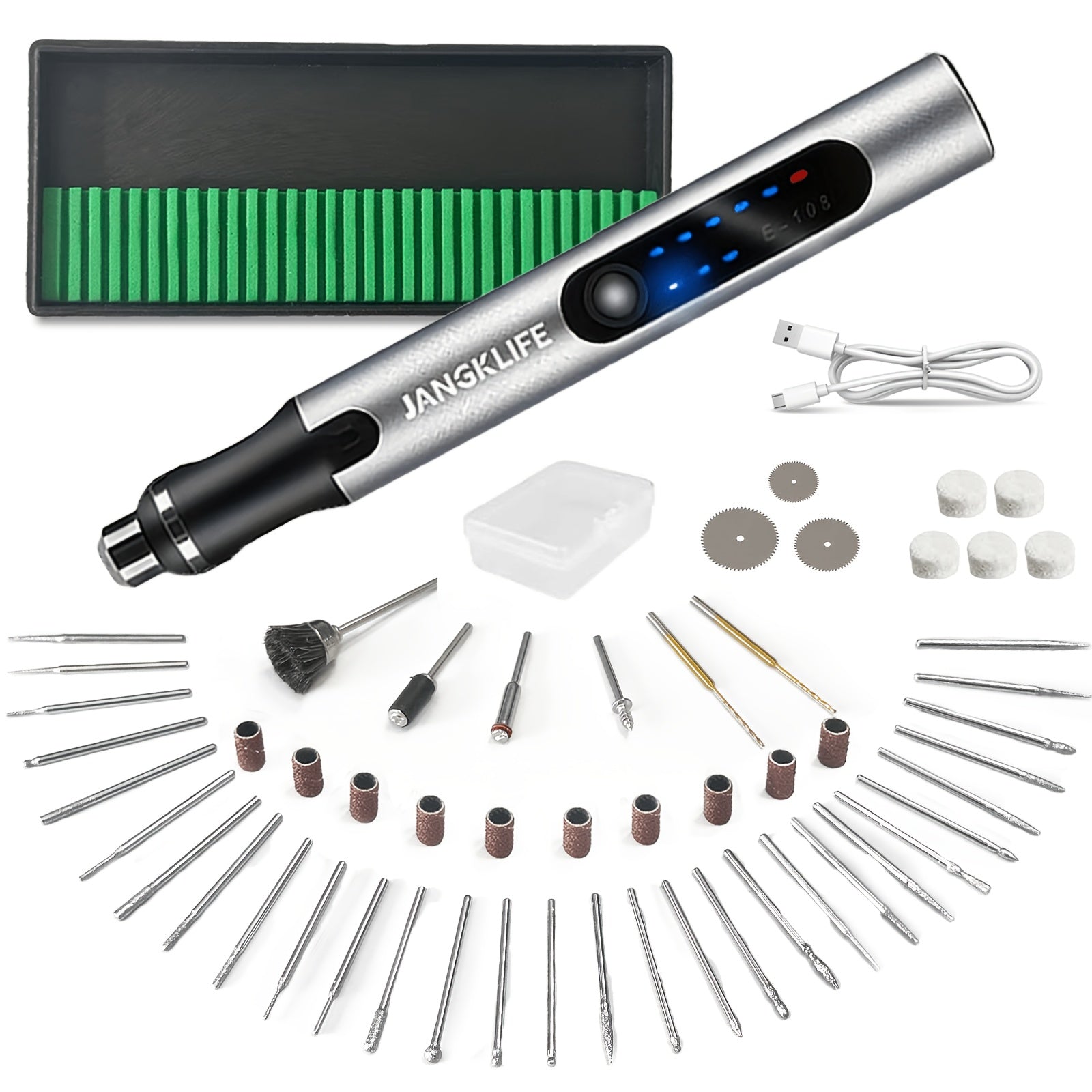 1 Juego de Mini Herramientas Eléctricas con Batería de Li-ion, 3 Velocidades de Rotación, Carga USB Portátil, Herramienta Rotativa Multiusos con Accesorios para Lijar, Pulir, Tallar, Proyectos DIY