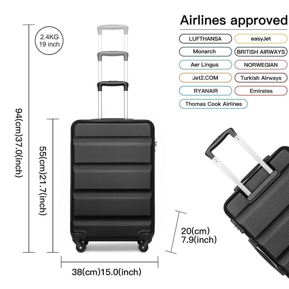 3 piezas de conjunto de maleta negra Diseño horizontal ABS carcasa dura con cerradura TSA rueda giratoria