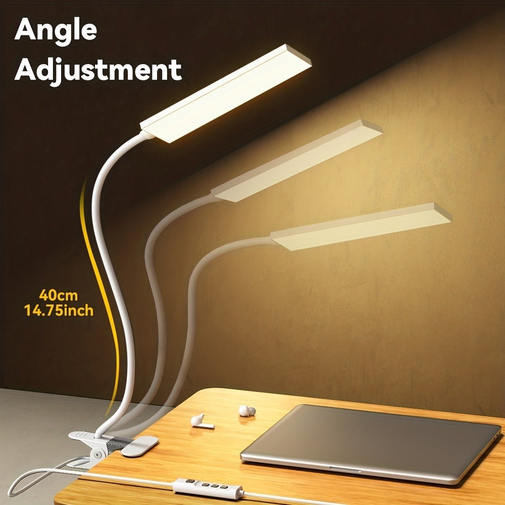 Lámpara de Mesa KEXIN con Pinza para Cama - 5W 48 LED Luz de Libro con 3 Modos y 13 Niveles de Intensidad, Lámpara de Escritorio Protectora de Ojos con Cuello Flexible 360°, Pinza para Mesa en Color