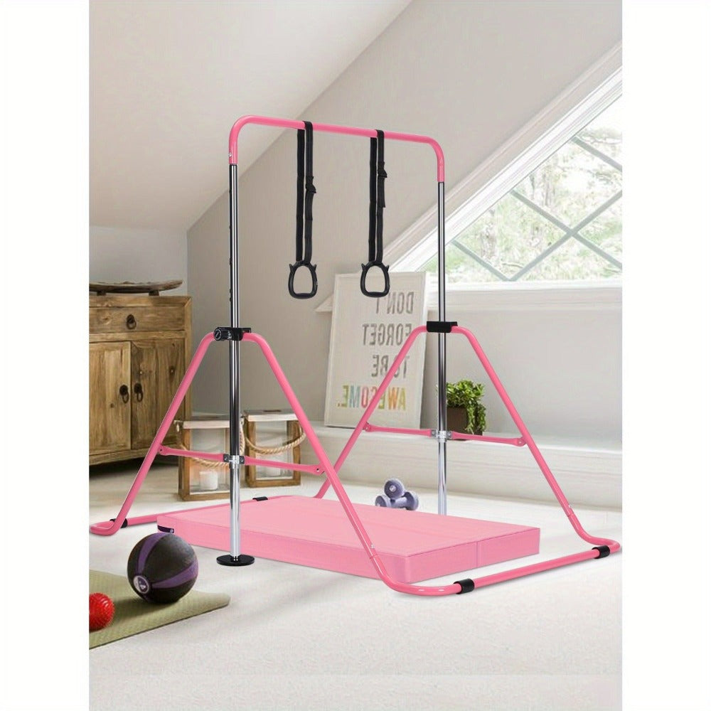 Barra de gimnasia ajustable para entrenamiento en casa, completa con agarres, muñequeras, clavos de suelo y una alfombra de ejercicios