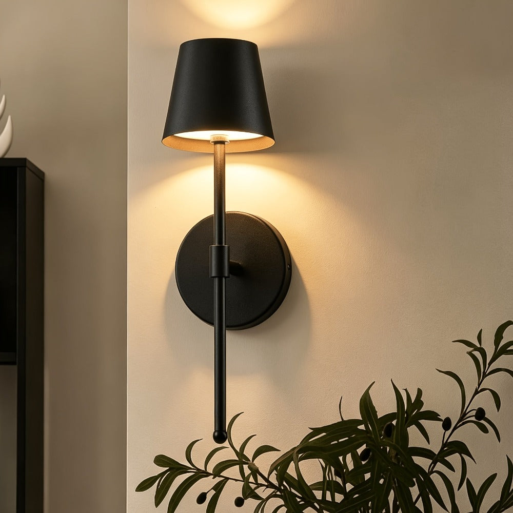 Juego de 2 apliques de pared inalámbricos con batería recargable y funcionamiento sin cables - Aplique LED de pared semiembutido moderno apto para sala de estar, dormitorio, pasillo, luz de noche, atenuación continua, montaje extraíble, a batería