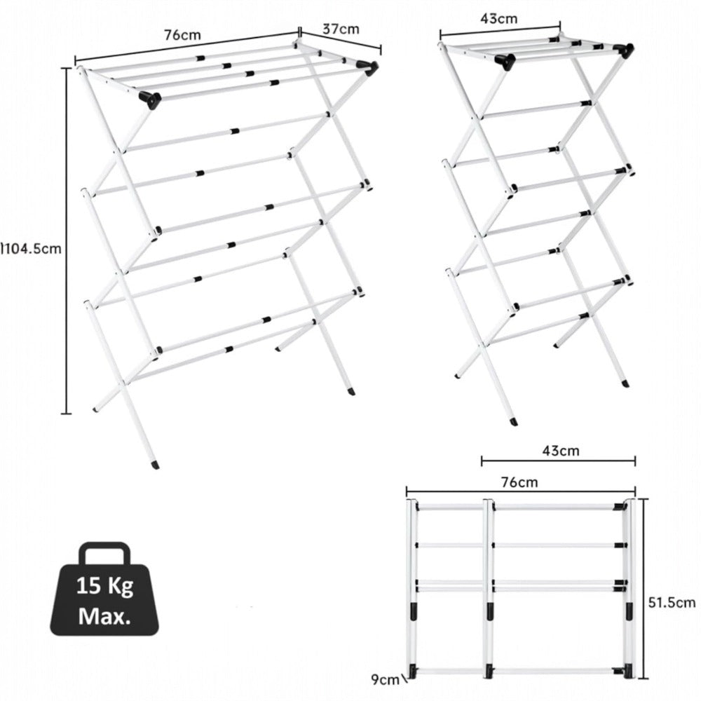 Estructura plegable para secar ropa, estructura de secado de acero portátil, resistente a la corrosión, extensible y ajustable a la cantidad de ropa, estructura de secado de metal vertical plegable con 3 niveles, estructura de secado de ropa extensible pa