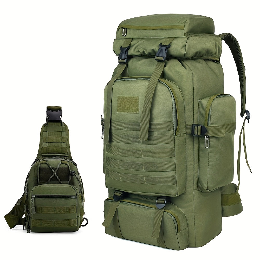 Un conjunto de dos piezas, una mochila para senderismo y montañismo