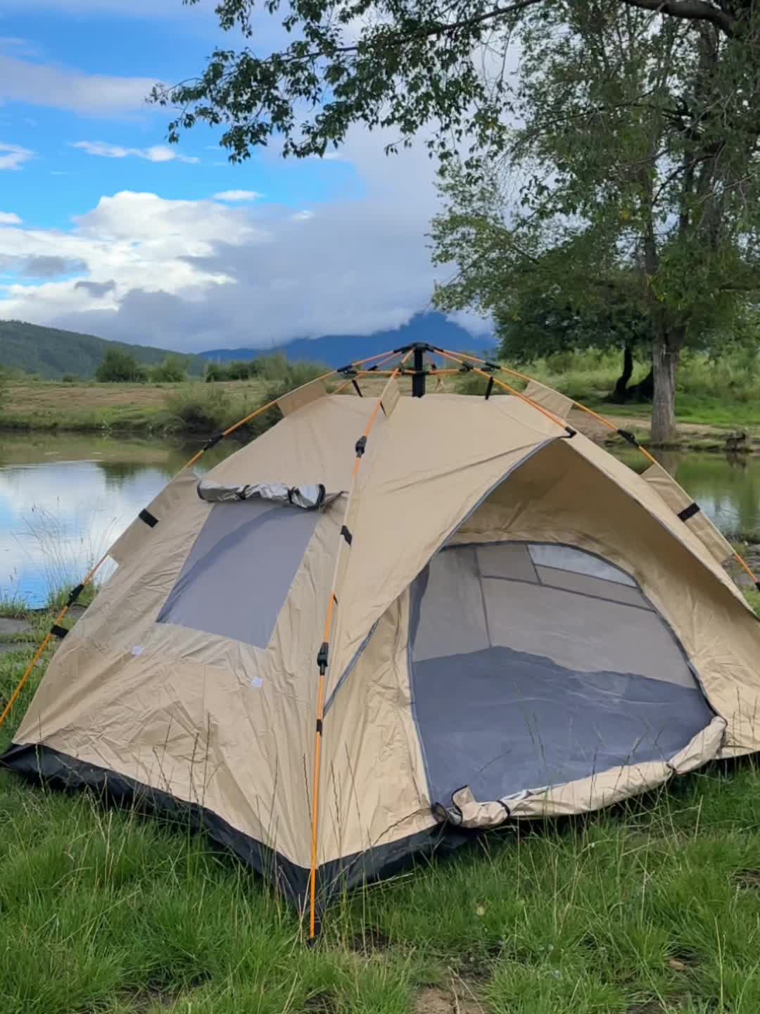 Tienda de campaña PAKICETUS Pop Up para 1/2/3 personas | Amplia, ligera, portátil, ideal para senderismo y camping al aire libre, color amarillo sólido, material de poliéster y fibra
