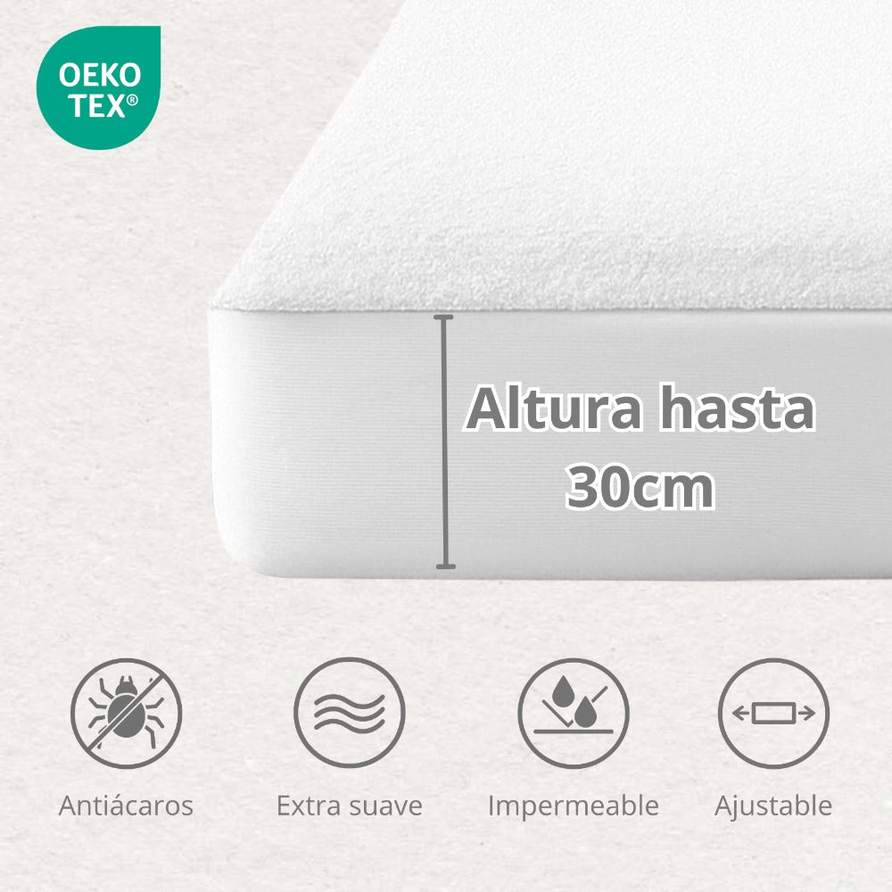 Protector de Colchón – Transpirable e Impermeable,Banda Elástica Ajustable hasta 30 cm