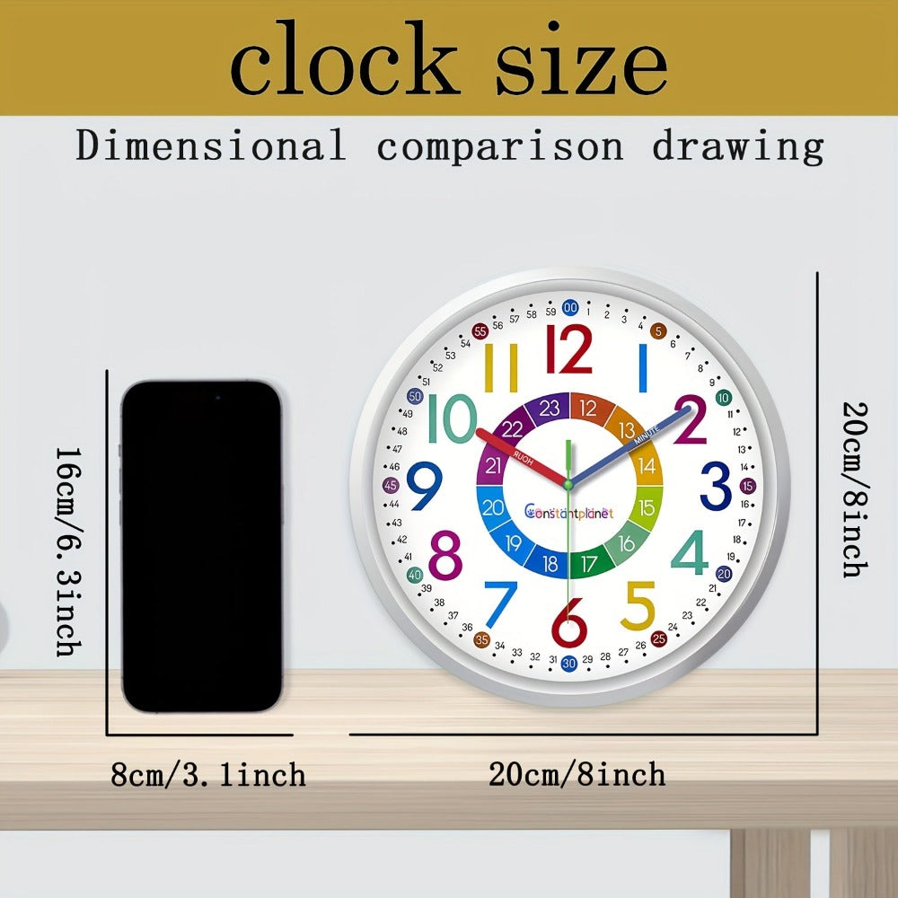 Reloj de Pared de Colores de 20,32-30,48 cm, Reloj de Aula Fácil de Leer y Fácil de Enseñar, Reloj de Pared de Plástico Silencioso Sin Tic Tac, Relojes de Pared a Pilas, Adecuado para Aula, Dormitorio, Sala de Juegos, Decoraciones de Pared, Regalos para M