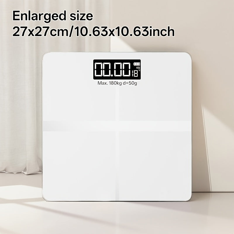 Báscula de baño de alta precisión, báscula electrónica de cuerpo con pantalla LCD ultradelgada con visualización de temperatura, inicio automático al pesar, pesaje hasta 180 kg, cambio de unidad LB/KG, diseño de plataforma de vidrio templado antideslizant