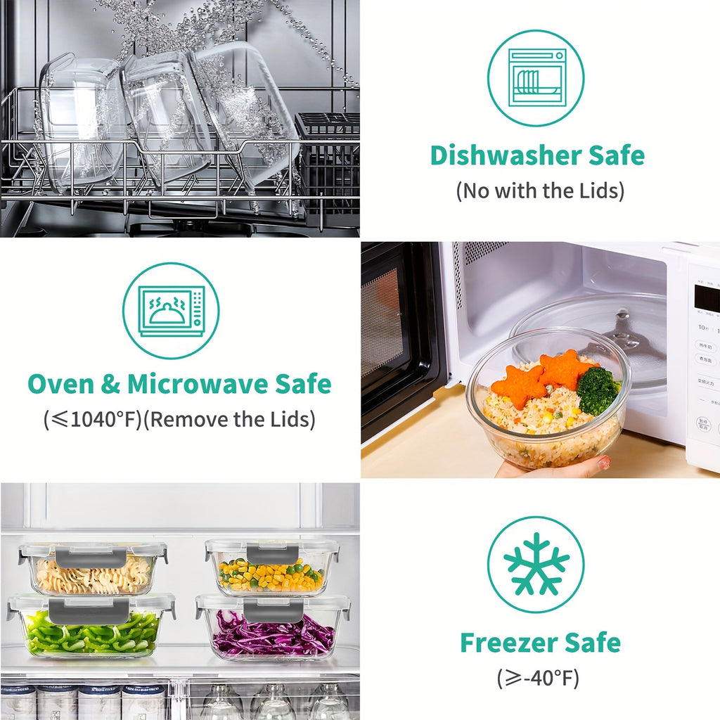 Juego de 34 recipientes de cristal para almacenar alimentos con tapas, recipientes herméticos de cristal para preparación de comidas (17 recipientes y 17 tapas), recipientes para almuerzo a prueba de fugas, aptos para microondas, horno, congelador y lavav