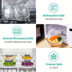 Juego de 34 recipientes de cristal para almacenar alimentos con tapas, recipientes herméticos de cristal para preparación de comidas (17 recipientes y 17 tapas), recipientes para almuerzo a prueba de fugas, aptos para microondas, horno, congelador y lavav