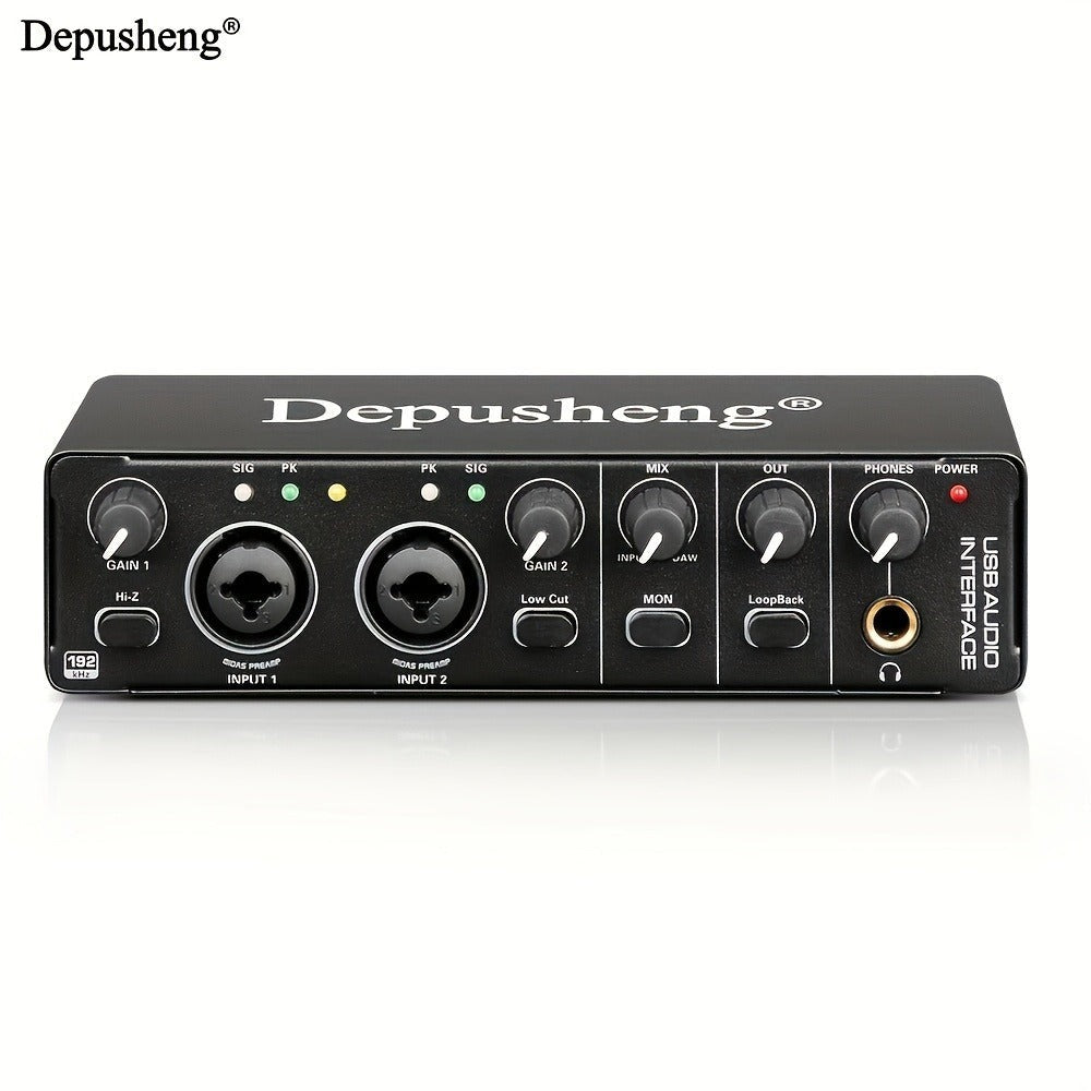 Interfaz de audio profesional Depusheng, tarjeta de sonido, 24 bits/192 kHz, XLR y alimentación fantasma, para guitarra eléctrica, PC/streaming/Win, alimentación por USB