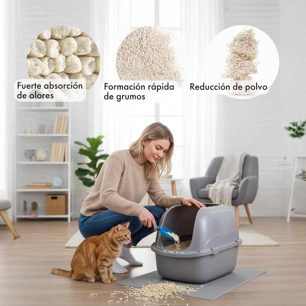Arena de Tofu para Gatos aglomera 6L - Sin Polvo Fácil de Aglomerar y Controla Olores -y Segura para Gatitos - Pack de 4/8 Bolsas