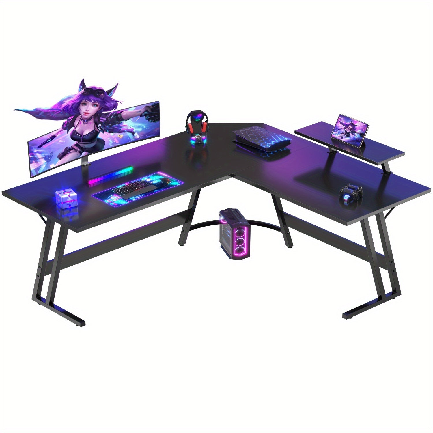 Escritorio | Escritorio de Juegos en Forma de L DEVOKO - 120x120x75 cm, Escritorio de Esquina Grande para PC, Ideal para Juegos, Oficina y
