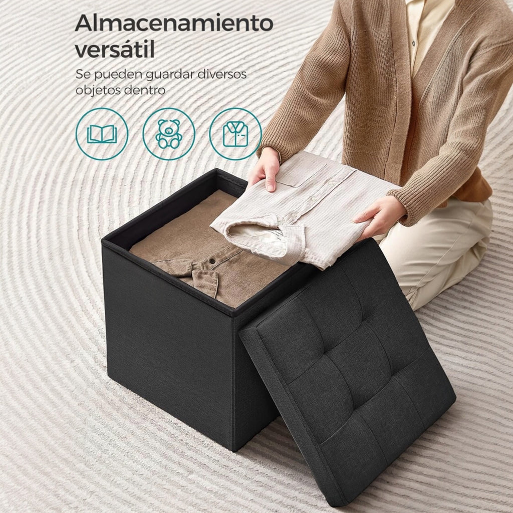 Puff o Banco de almacenaje Plegable | Taburete Reposapiés Otomana | Baúl de Almacenamiento | Taburete Reposapiés.para Cama, Dormitorio, salón, Comedor o Recibidor | 38x38x38cm | Soporta 300kg.