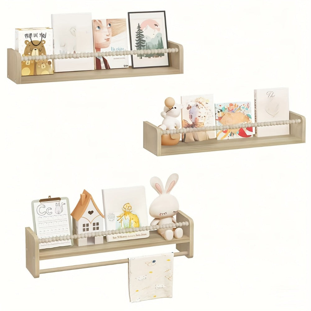 Estantería de Madera Maciza Montada en la Pared de 3 Piezas - Estantes Flotantes Contemporáneos con Múltiples Compartimentos para Libros, Fotos y Plantas - Decoración del Hogar que Ahorra Espacio, Regalo de Cumpleaños Ideal, Estantería para Exhibición de