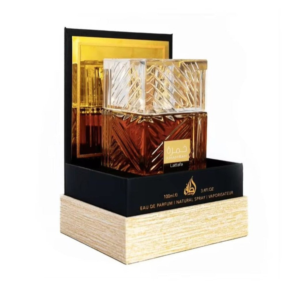 Lattafa Khamrah Perfume Unisex 100ml Eau de Parfum Original Fragancia Gourmand Notas Bergamota Canela Dátiles Vainilla