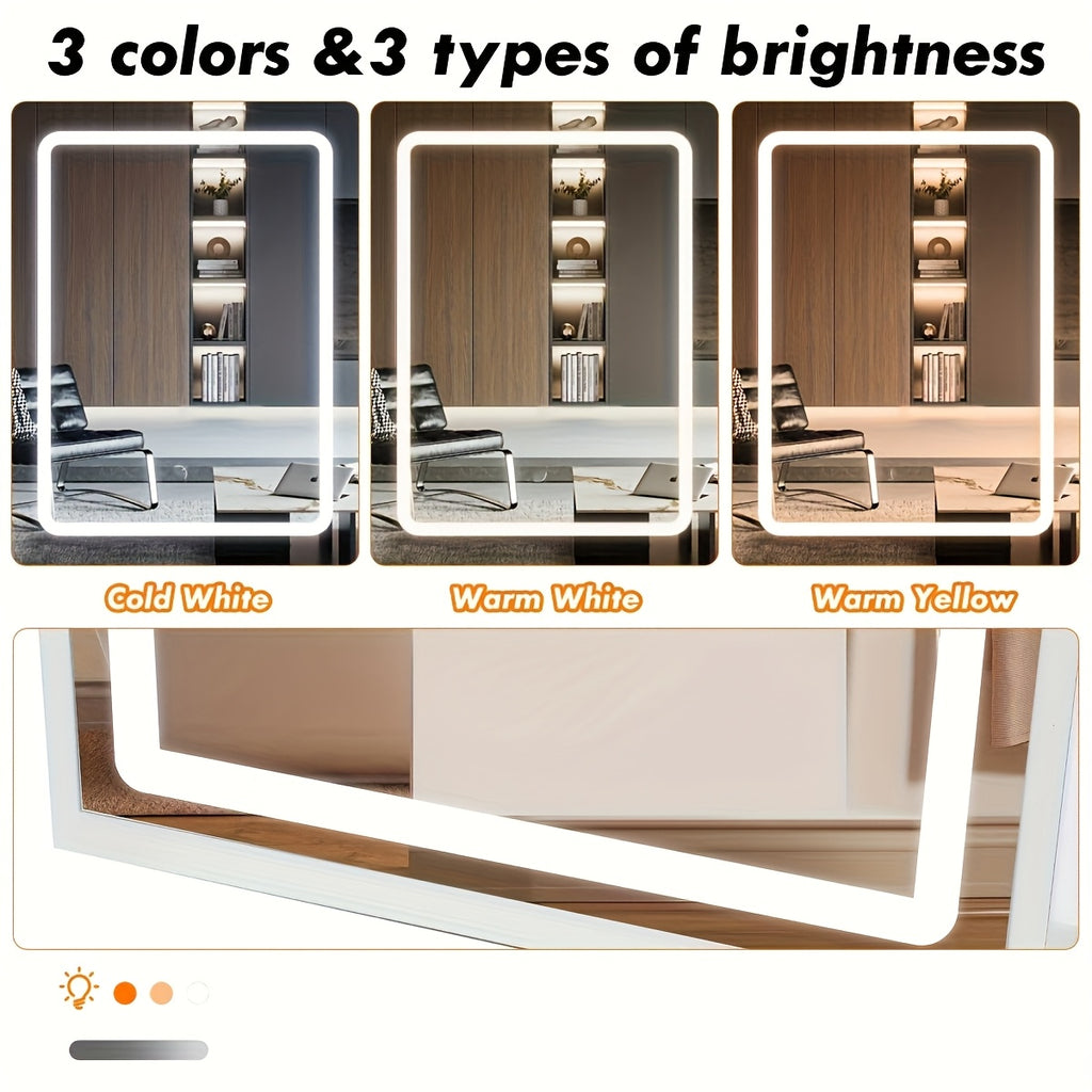 Tocador de Maquillaje con Espejo y Luces, Mesa de Tocador Blanca con 4 Cajones, Espejo Deslizante y Estantes de Almacenamiento, 3 Modos de Iluminación con Brillo Ajustable, Tocador y Silla con Herramientas