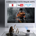 Proyector de cine en casa compacto con compatibilidad 4K, resolución local 720P, activación por voz y ajuste trapezoidal automático, ideal para streaming, dormitorio y aplicaciones de oficina