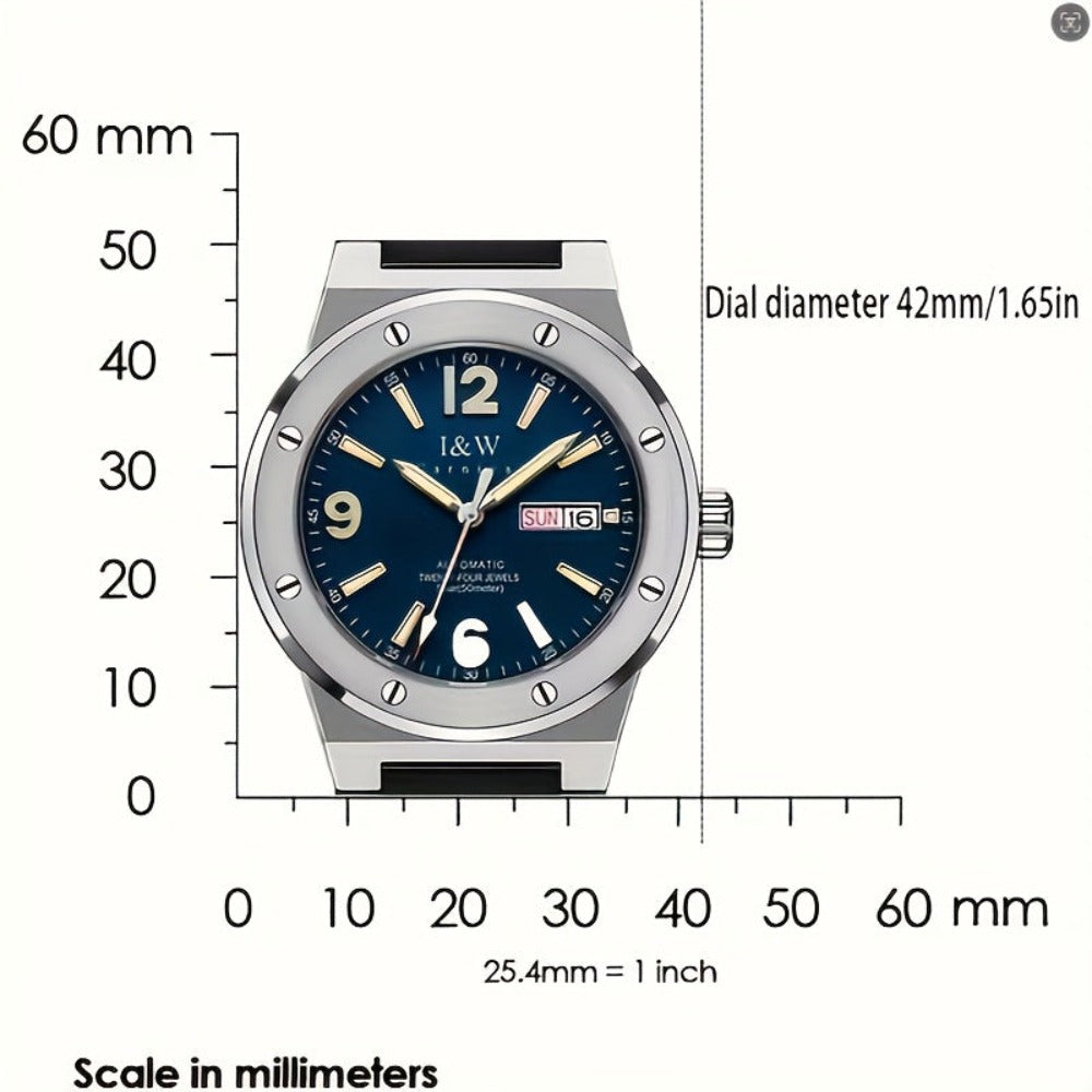 [I&W Carnival] Reloj Mecánico Deportivo de Moda para Hombres, Reloj Impermeable con Espejo de Zafiro Falso Luminoso, Regalos para Vacaciones
