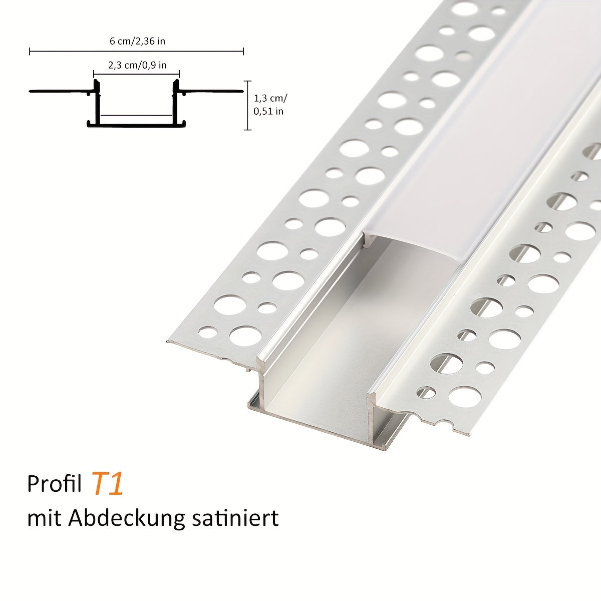 Perfil de canal de aluminio LED | Longitud de 2 m, ancho total de 6 cm | Ranura de 2.3 cm | Riel de montaje empotrado profundo | Sin fuente de luz | Ideal para montar tiras LED en techos, gabinetes, estantes, iluminación de cocina