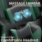 Silla Gaming con Masaje Lumbar Incorporado, Diseño Ergonómico Soporte Lumbar Ajustable y Reposacabezas, Silla de Computadora Giratoria de 360 Grados Reclinable para Oficina, Ideal para Juegos/Trabajo de Larga Duración