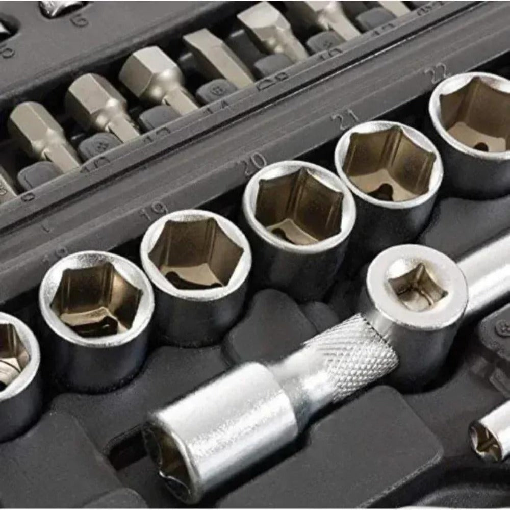 Juego de herramientas de 108 piezas Vasos para Llaves Carraca, incluye Llave de Trinquete, Ideal para Bricolaje, Reparación o Trabajos Mecánicos