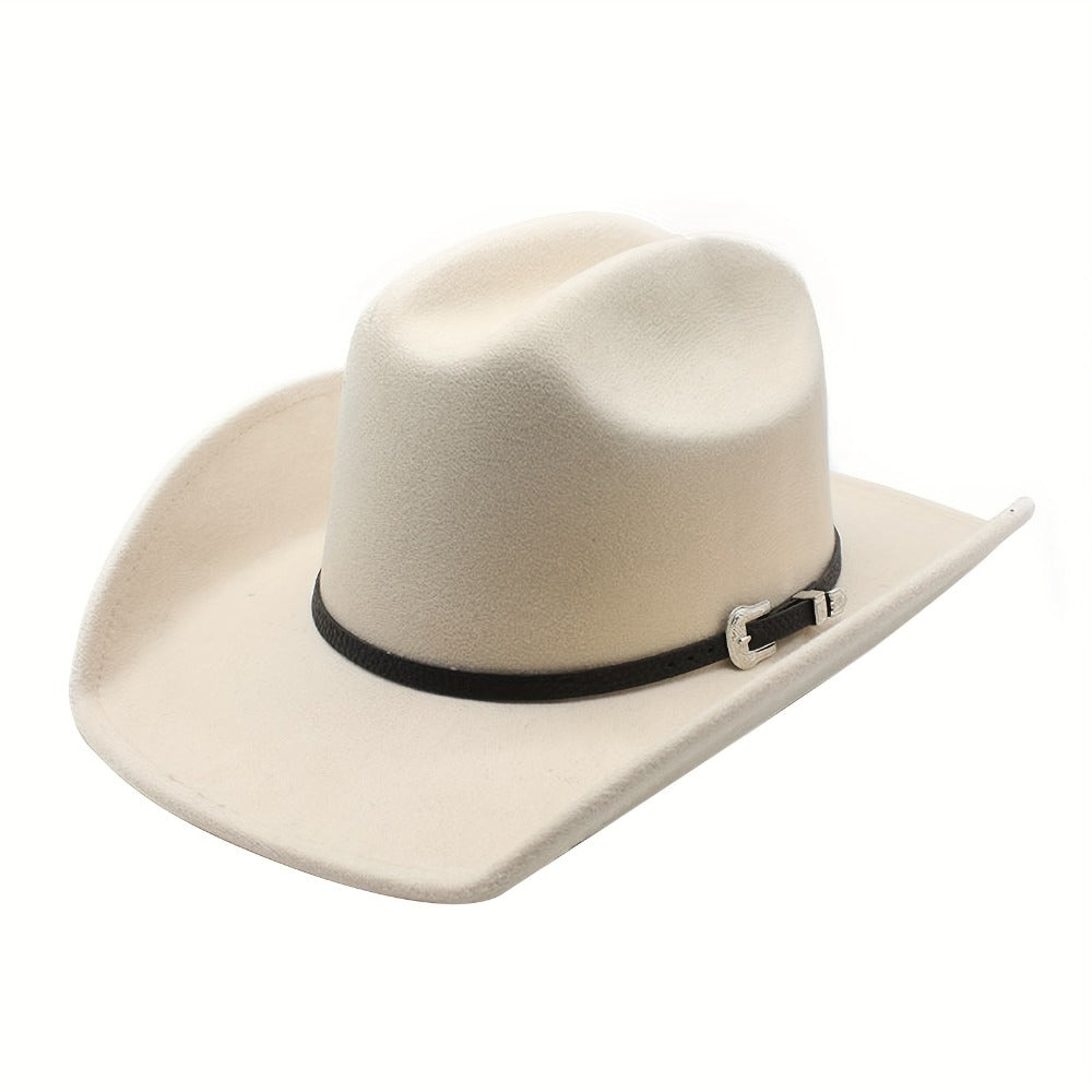 Sombrero Vaquero Unisex: Sombrero de Fieltro de Ala Ancha Clásico para Exteriores con Hebilla - Unisex